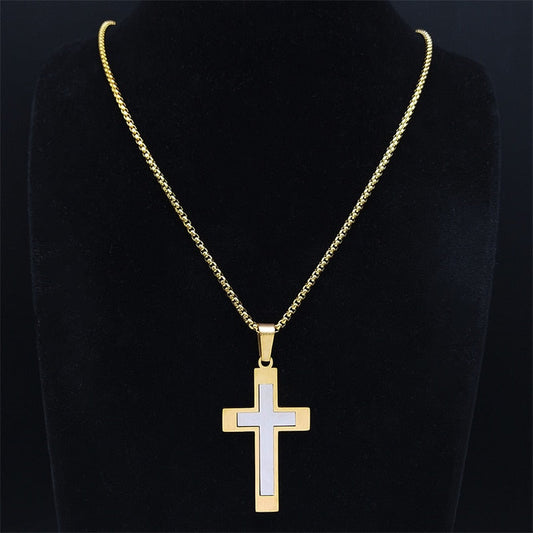 Colar Crucifixo Masculino em Aço Escovado